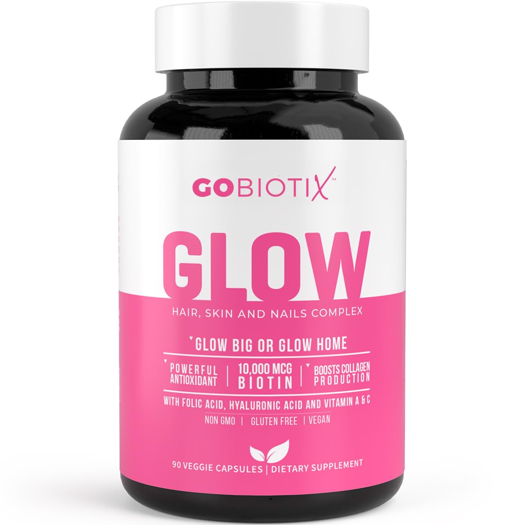 GoBiotix Hair Skin and Nails Vitamin Supplement - Biotin Pills with Hyaluronic Acid, Folate, Iron, Magnesium, and Zinc - Collagen Production, Hair Growth
