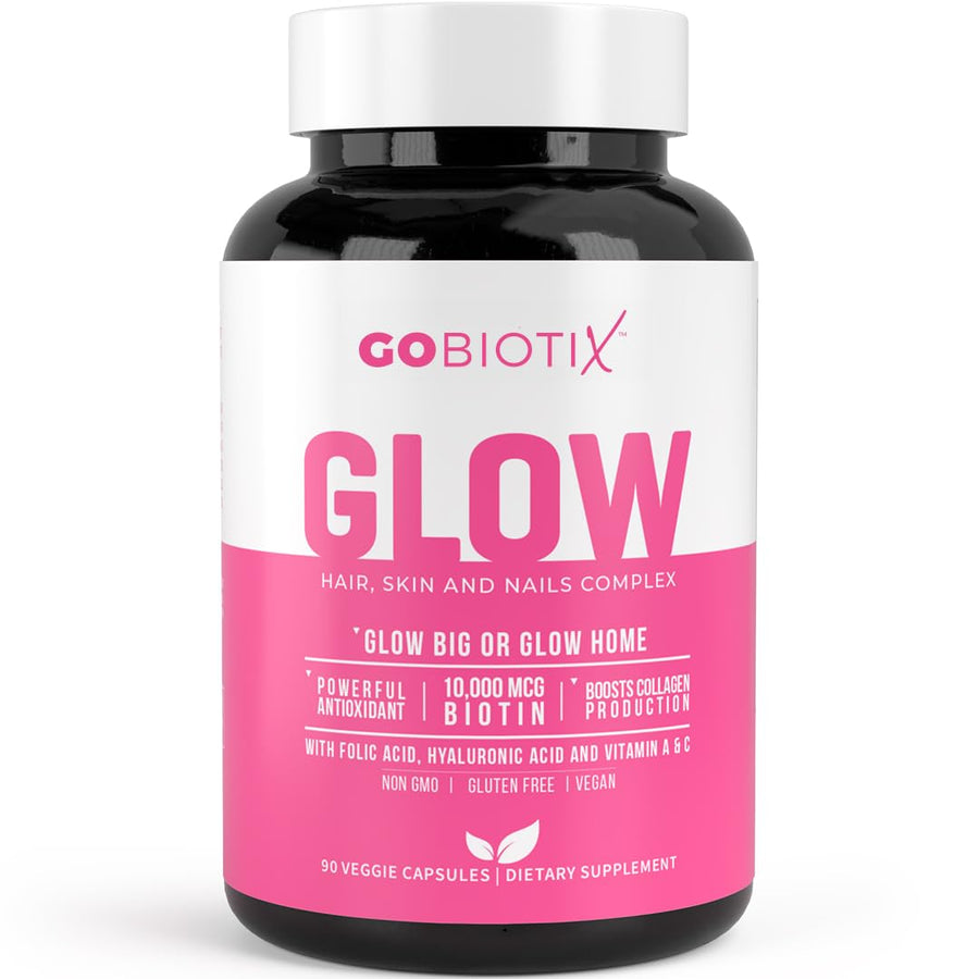 GoBiotix Hair Skin and Nails Vitamin Supplement - Biotin Pills with Hyaluronic Acid, Folate, Iron, Magnesium, and Zinc - Collagen Production, Hair Growth