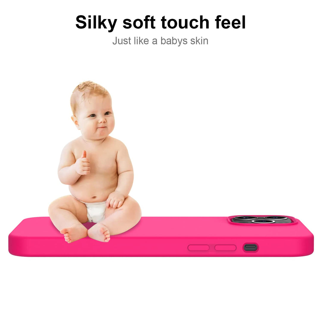 Compatible with iPhone 13 Pro Max Case with Screen Protector,Soft Flexible Silicone Gel Rubber Bumper Cover,Slim Fit Shockproof Protective Phone Case for Women Girls 6.7 Hot Pink