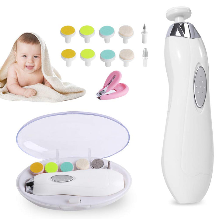 Baby Nail File Electric, 16 in 1 Safe Baby Nail Trimmer Manicure Kit Baby Fingernail Clippers with Light, Baby Nail Grinder Toes Care Trim Polish Grooming Set for Infant Toddler with Nail Clipper