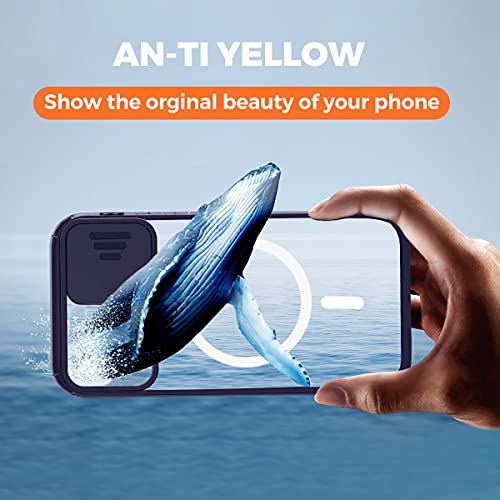 Clear Magnetic Case Compatible with iPhone 12 Mini MagSafe with Camera Cover [Built-in 38 Strong Magnets] [Slide Camera Lens Protector] Shockproof Anti-yellow Case with Soft Silicone Bumper-Blue