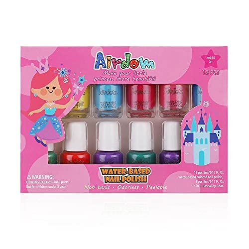 Non Toxic Kids Nail Polish Set for Toddler Water Based Peel-Off odorless Quick Dry Natural, Gifts for Girls (11 Colors + 1 Coat)