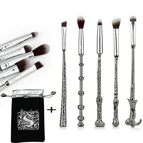 5 Piece Makeup Brushes,For Fans Metal Wizard Wand Set Kit with Gift Bag, Perfect for Eyeshadow Palette, Foundation, Eyebrows and Powder use(Black)