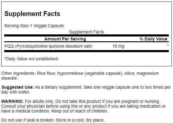 Pqq Pyrroloquinoline Quinone 10 Milligrams 30 Veg Capsules