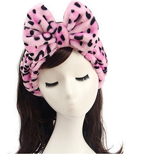 Women Fashion Lovely Soft Carol Fleece Bowknot Bow Makeup Cosmetic Shower Elastic Hair Band Hairlace Headband (Pink)