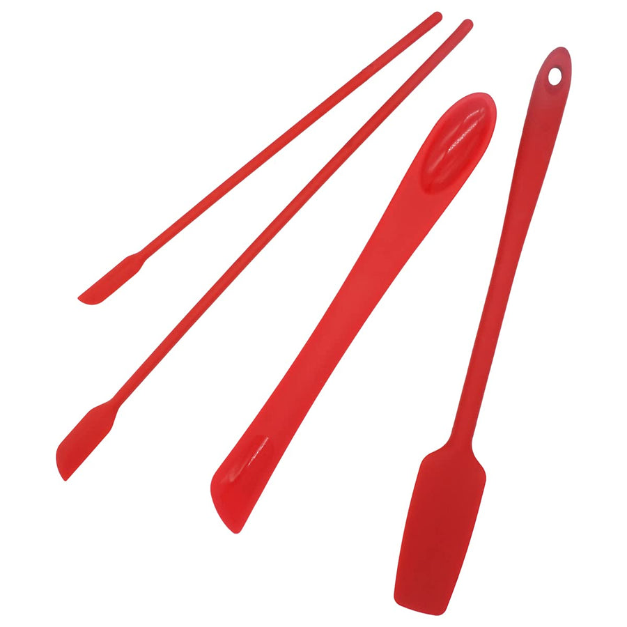 Mini Thin Silicone Slim Spatula Spoon Set,Small jar Long Handle Skinny Makeup spatulas Tiny Scraper Tool,Slender Narrow can Bottle Flexible Dual-use Kitchen Gadgets (Red), L 11.8 x W 3.1 Inch