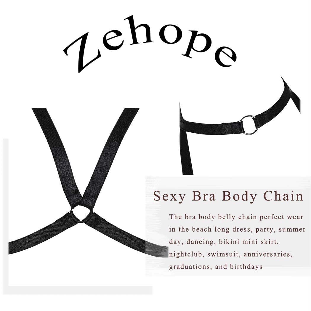 Black Bra Body Chain Belt Elastic Bra Body Chain Sexy Black Body Chain Belt Jewelry for Women and Girls(A)