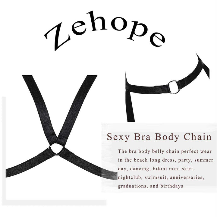Black Bra Body Chain Belt Elastic Bra Body Chain Sexy Black Body Chain Belt Jewelry for Women and Girls(A)