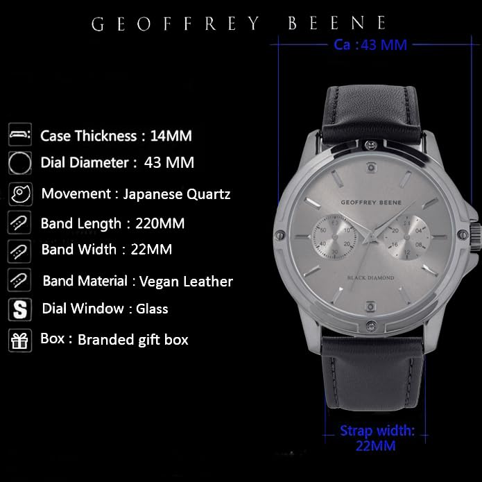 Geoffrey Beene Mens Watch Leather Band Quartz Movement 