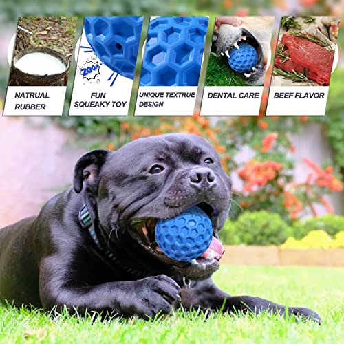 Dog Squeaky Balls, Dog Toys for Aggressive Chewers Large/Medium Breed, Durable Tough Chew Toys for Aggressive Chewers, Natural Rubber Dog Balls Interactive Toys (Blue)
