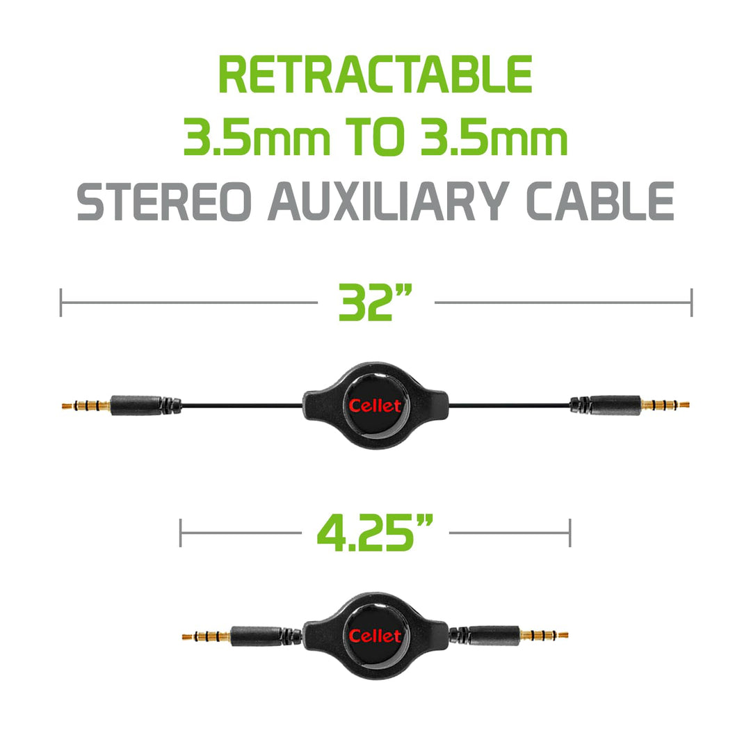 Cellet Retractable Audio Cable, 3.5 mm Male to Male Ste