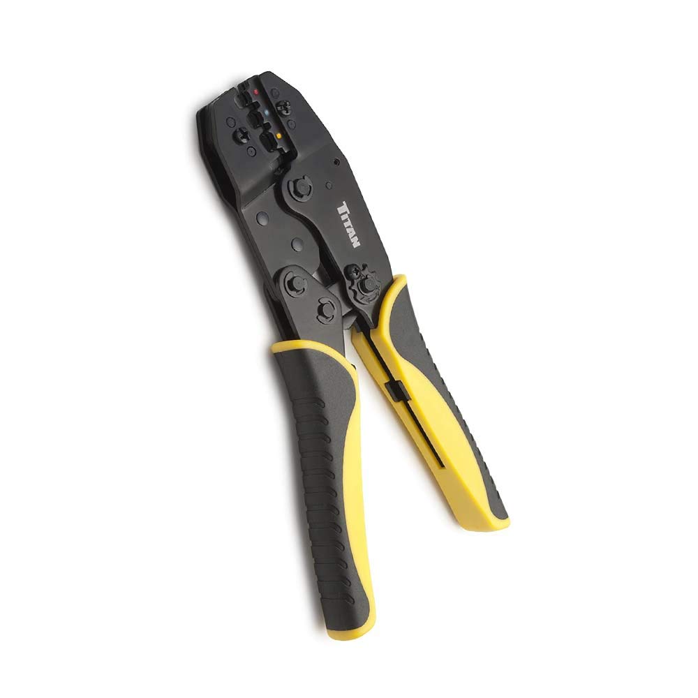 TITAN 11477 Ratcheting Wire Terminal Crimper Tool for Insulated Terminals, Fixed Jaw Crimper