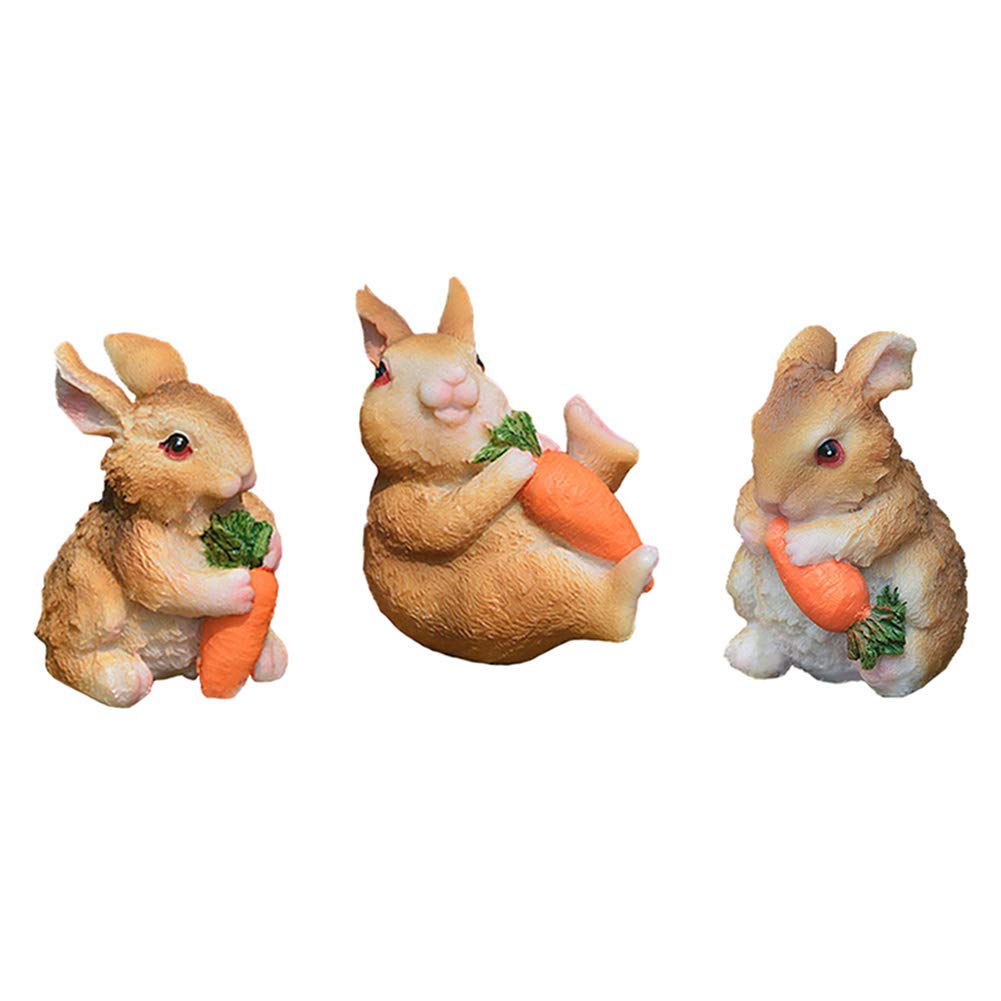Miniature Bunnies 3 Pcs Fairy Garden Rabbit Figurines Easter Bunnies Statue Micro Landscape Decoration Plant Flower Pots Ornaments