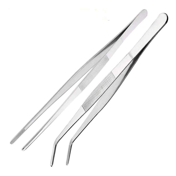 Kitchen Tweezers (12 Inch) Stainless Steel Tongs Set of 2 with Precision Serrated Tips for Cooking and Medical