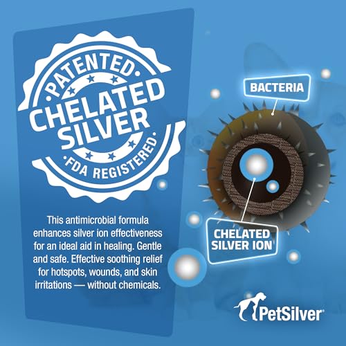 PetSilver Wound & Skin Spray - Dog Wound Spray, Hot Spot, Allergy Relief for Dogs, Itch Spray for Cats - Natural Skin Soother - Chelated Silver, Superior to Colloidal Silver - Made in USA - 4 fl oz