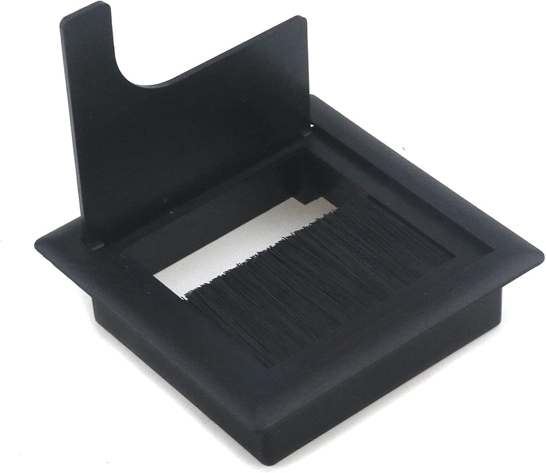 4Pcs Square Cable Hole Cover ABS Desk Grommet 3.15 x 3.15 Wire Organizer Black Desk Cord Cable Hole Cover Grommet with Brush for Computer Desk Table