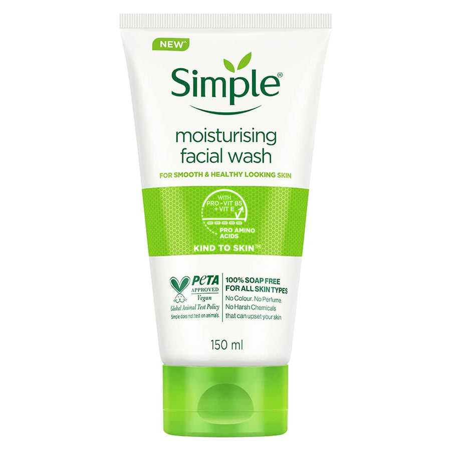 Simple Kind To Skin Moisturising Facial Wash 150 ml for normal to dry skin | 100% soap-free gentle cleanser for women & men