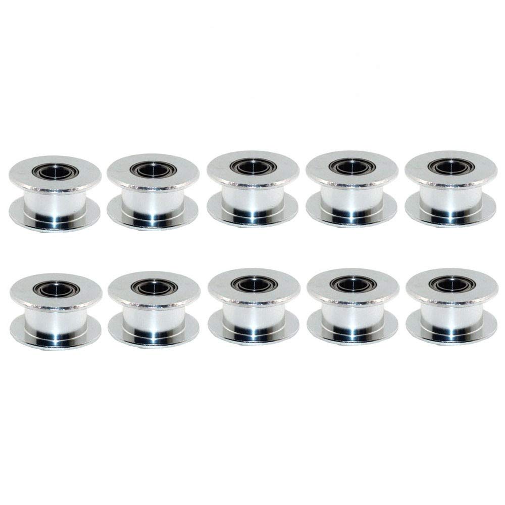 GT2 20 Toothless Bore 5mm Aluminum Timing Belt Idler Pulley for 6mm Width 3D Printers (10pcs)