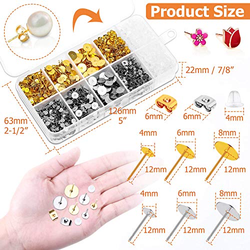 Hypoallergenic Earring Posts and Backs, 2000pcs Stud Earring Making Kit with Earring Base and Earring Backs for Leather Stud, Clay, Pearl Jewelry Making (Gold &amp; Silver)