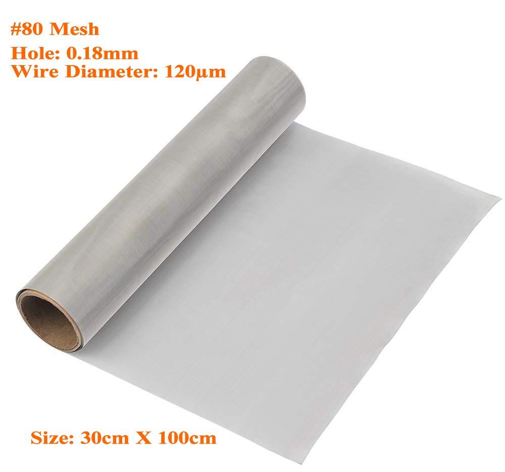 304 Stainless Steel Woven Wire 80 Mesh 0.18mm Hole - About 11.8 X 39.4 inch Roll(30cm X100cm)- Filter Screen Sheet Filtration Cloth Fine Wire Mesh