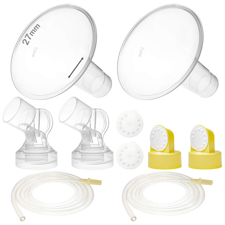 Nenesupply Pump Parts with 27mm Flanges Compatible with Medela Pump in Style Parts Accessories Breast Pump Not Original Medela Pump Parts Incl. 27mm Flange Breastshield Connector Valve Membrane Tubing