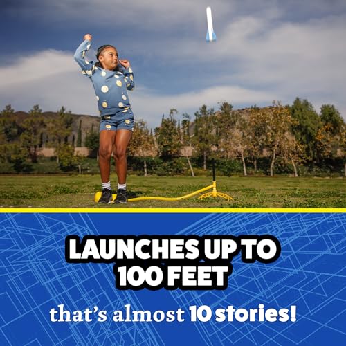 Jr Glow Rocket Launcher for Kids - 4 Glow-in-The-Dark Rockets - Outdoor Fun Toy Gift for Boys &amp; Girls - STEM Soft Foam Blaster Set Soars Up to 100 Feet - Ages 3 &amp; Up