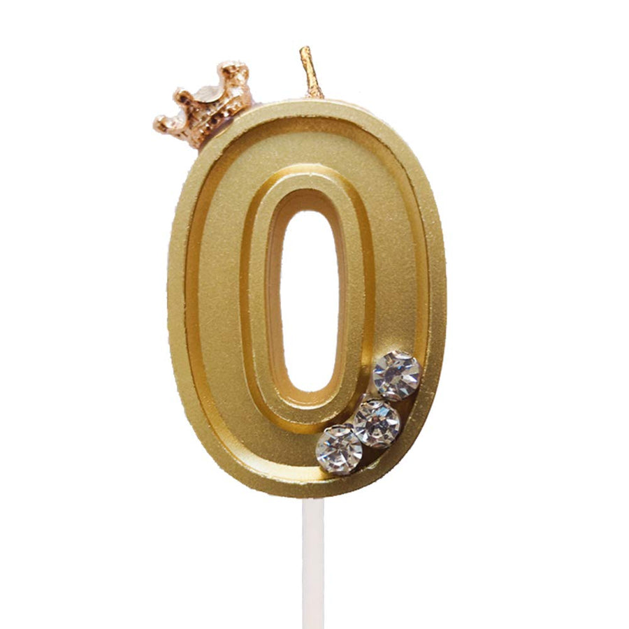 Diamond Crown Handmade 0 Gold Candle Ten Happy Birthday Cake Big Large Glitter Bday Candle Cupcake Topper Decoration Boy Girl No 0 Number 10 20 30 Years Adult Wedding Party