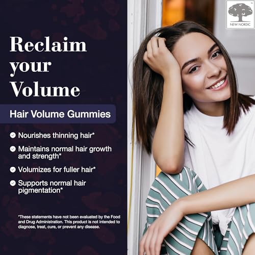 Hair Volume Gummies, 2500 mcg Biotin, Daily Hair Vitamins Supplement to Support Hair Skin & Nails, Vegan, 60 Count (Pack of 1)