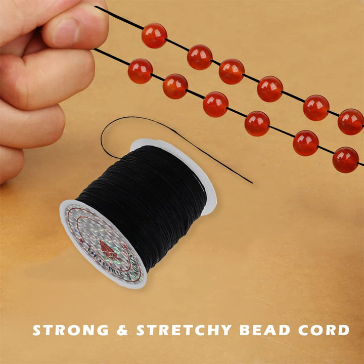 6 Rolls 0.8mm Flat Elastic Cord for Jewelry Making, 60m/65yard Elastic String for Bracelet, Stretchy Bead Cord, Stretch Thread Beading Cord for Necklace Beading Crafts, Black