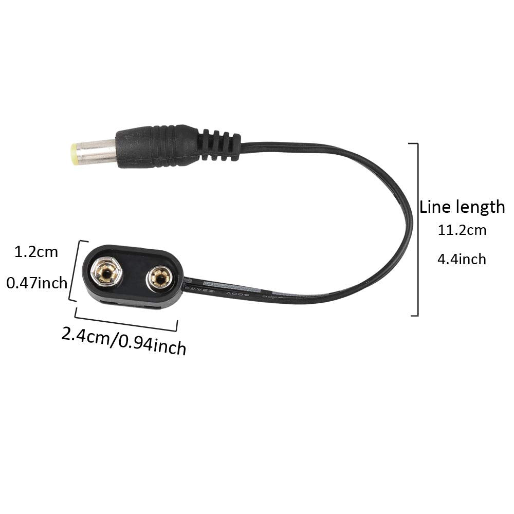 9V Battery Clip Converter Power Cable Snap Connector 2.1mm 5.5mm Plug for Guitar Effect Pedal (Straight Angle, 8 Cable)
