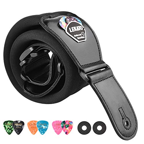 Bass Guitar Strap for Electric Guitar &amp; Bass 3 Wide Guitar Straps Padded Bass Guitar Strap Adjustable Length from 38 to 47 Bass Guitar Straps with Pick Holder 2 Safety Strap Locks &amp; 6 Picks