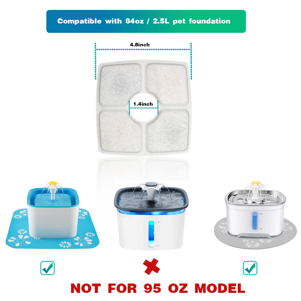 Cat Fountain Filter Replacement Set 20 Pcs, Compatible with 84oz/2.5L Square Fountain,12 Filter 6 Sponge 2 Brush Included