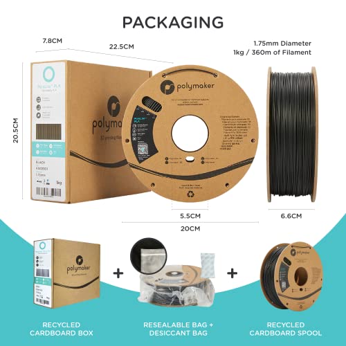 ABS Filament 1.75mm Black, ABS 3D Printer Filament 1.75mm Heat Resistant 1kg - PolyLite ABS 3D Printing Filament 1.75mm, Strong &amp; Durable, Dimensional Accuracy +/- 0.03mm
