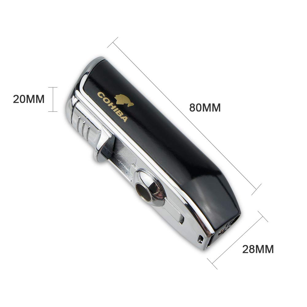 Cigar Torch Lighters Triple Jet Butane Refillable Lighter with Punch Windproof Without Gas(Black)
