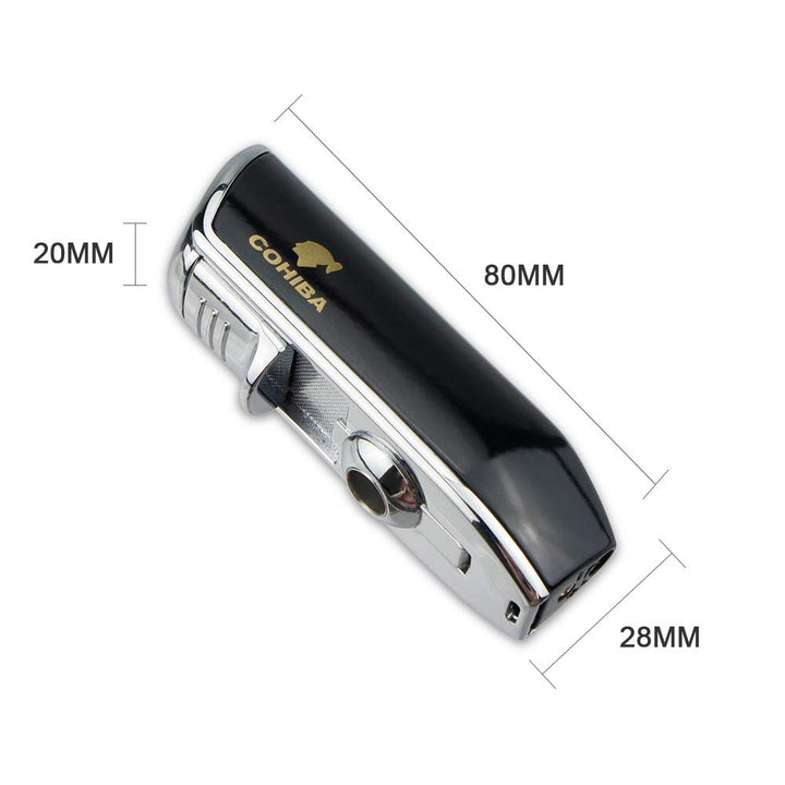Cigar Torch Lighters Triple Jet Butane Refillable Lighter with Punch Windproof Without Gas(Black)