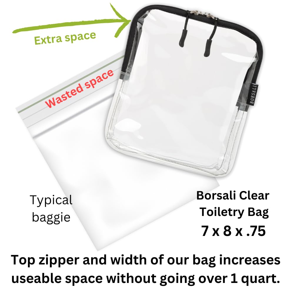 TSA Quart Size Bag Approved for Carry On Travel - One (1) Quart Clear Toiletires, Cosmetic and 3-1-1 Liquids Toiletry Bag