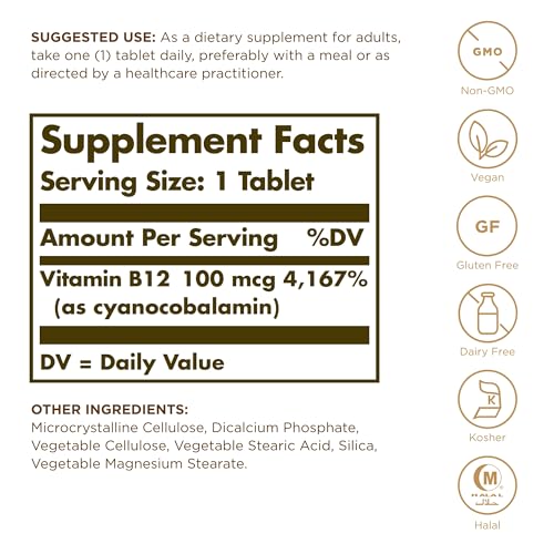SOLGAR Vitamin B12 100 mcg - 100 Tablets - Energy Metab