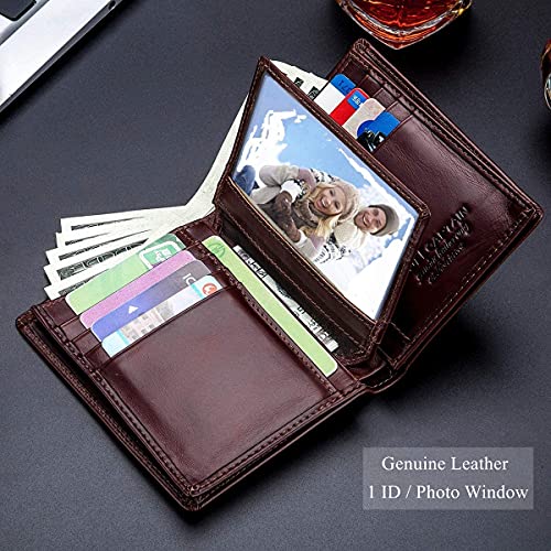Large Capacity Genuine Leather Bifold Wallet/Credit Card Holder for Men with 15 Card Slots QB-027 (Brown)