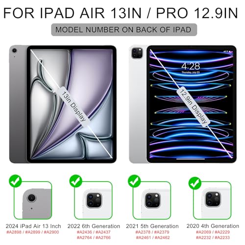 for iPad Air 13 Inch Case (M2) 2024, iPad Pro 12.9 Case 6/5th Generation with Pencil Holder(2021 2022 Release)-[Apple Pencil Charging + Auto Wake/Sleep], Soft TPU Back Cover, Book Black