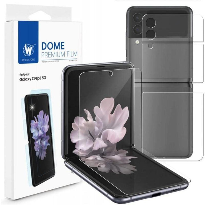 WHITESTONE [1SET 4PCS] for Samsung Galaxy Z Flip 3 Premium Film Screen Protector Anti-Shock,HD Clear,Self Healing EPU Film for Galaxy Z Flip 3