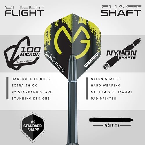 WINMAU Michael Van Gerwen MvG Steeltip Gift Set - 50 Piece Darts Set with 4 Sets of Shafts, 4 Sets of Flights Plus Accessories