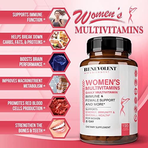 Multivitamin for Women - Supplement for Energy, Immunity, &amp; Female Support - Daily Vitamins for Women with Biotin, Calcium, Magnesium - Non-GMO, Vegetarian Women’s Multivitamin - 120 Caps