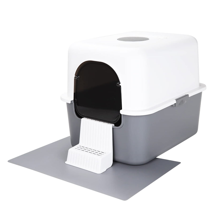 Cat Urine Litter Box with Pedal, Fully Enclosed Leak-Proof for Small Cats Under 8 IB, High Edge and Odorless, Easy to Carry and Clean (Grey with Handle, S)