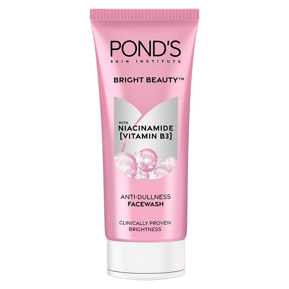 POND's Bright Beauty Anti-Dullness & Brightening Facewash With Niacinamide | For Glass-Skin Like Shine And With 4X Visibly Brighter Skin, 100Gm