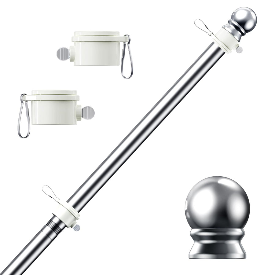 Flag Pole for Kit, Tangle Free Spinning Stainless Steel Rustproof Flagpole for 3x5 Sports Fan Outdoor Flags for Outside House (Silver, 6FT, without Bracket)