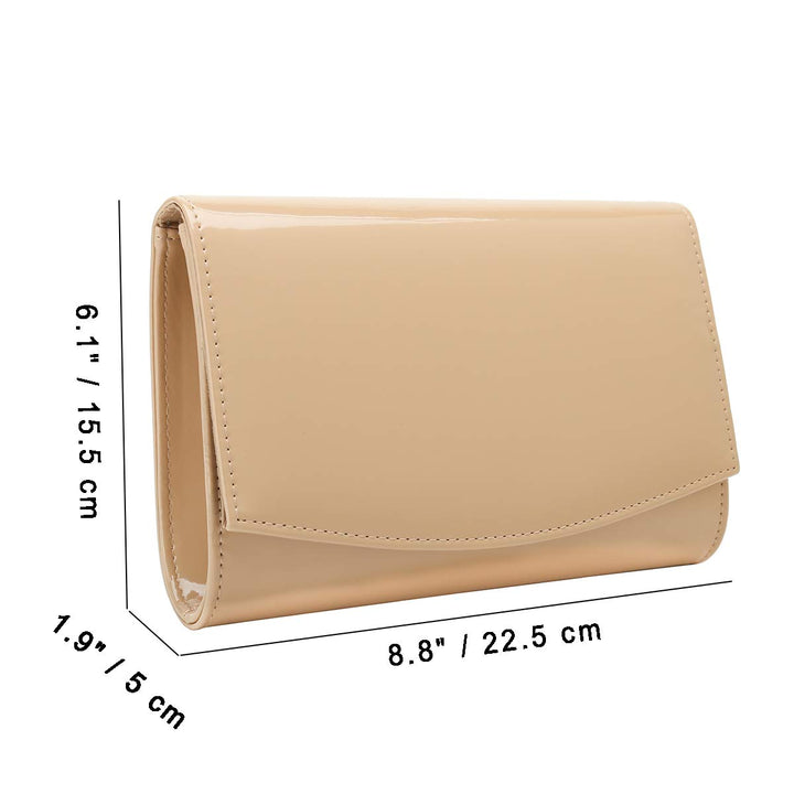 Patent Leather Flap Clutch for Women Classic Elegant Evening Bag Chic Dress Purse (Nude)
