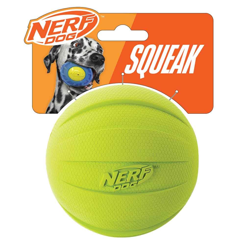 Rubber Ball Dog Toy with Squeaker, Lightweight, Durable and Water Resistant, 4 Inch Diameter for Medium/Large Breeds, Single Unit, Green