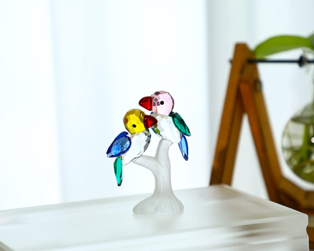 H&D HYALINE & DORA Set 2 Crystal Cut Bird of Happiness Collectible Figurines Glass Animal Figurine for Table Home Decoration
