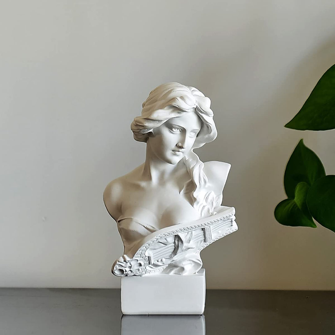 White Greek Goddess Resin Sculpture Statue for Home Decor (6.2 inches, Music Theme)