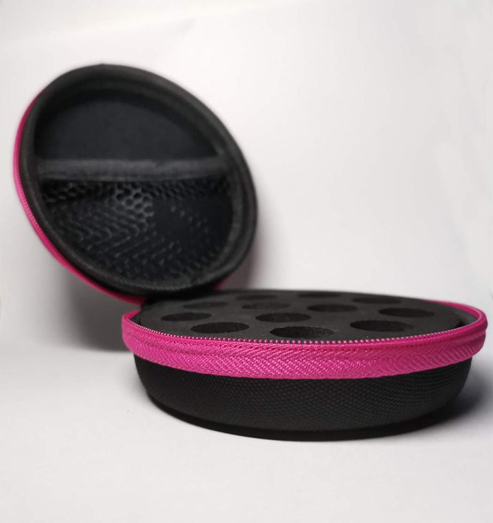 Round Hard Shell Case for 1/4 5/8 DRAM Micro Mini Roll-on Glass Bottles with Metal Roller Balls - Refillable Aromatherapy Essential Oil Roll On (HOLDS 12 VIALS) (1ML Mix bottle)